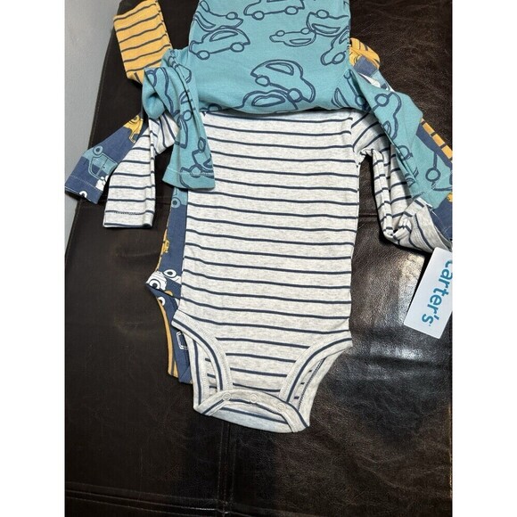 Carter’s Set of 4 Bodysuits Boy’s 6 Months Cars and Stripes - Picture 2 of 5